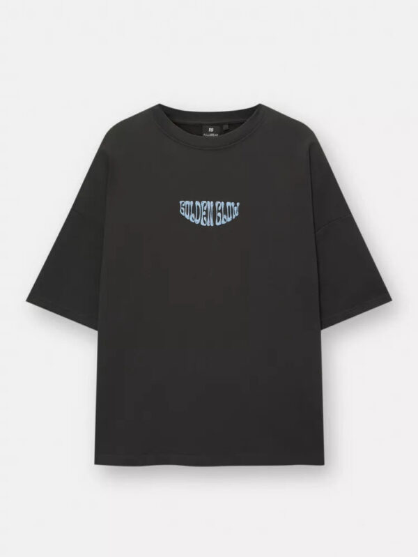 Pull & Bear Golden Glow Printed Dropshoulder Tshirt