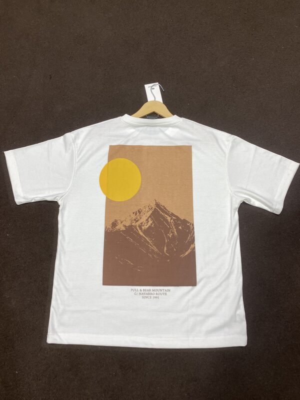 Pull & Bear White Full Print Dropshoulder Tshirt