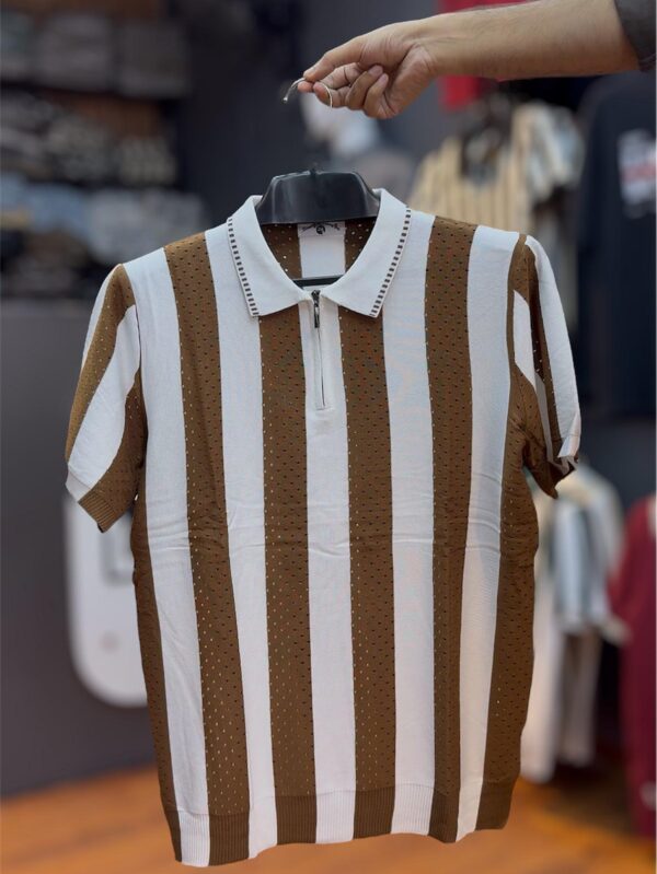 Old Money Knitted  Premium Brown & White Polo - M