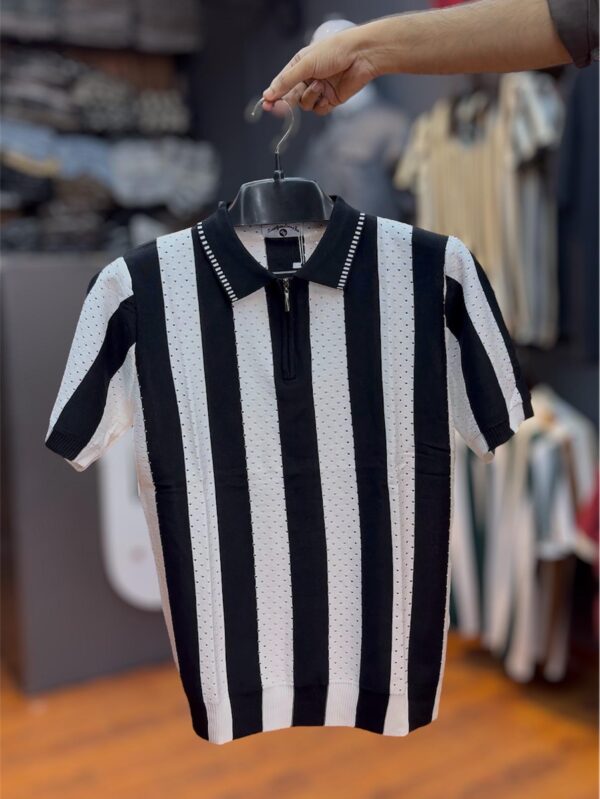Old Money Knitted  Premium Black & White Polo - XL