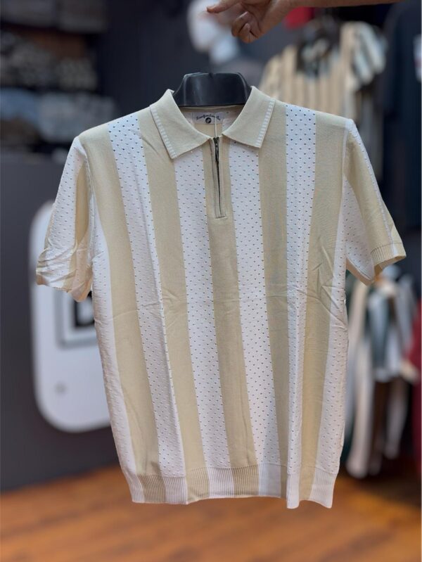 Old Money Knitted  Premium Beige & White Polo - M