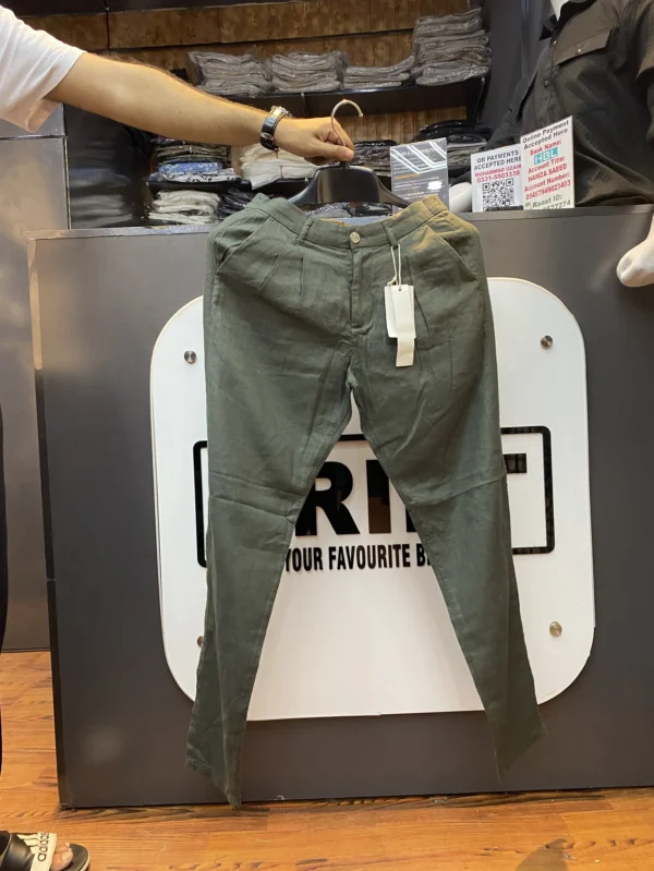 Linen Premium Olive Trouser Pants - 28