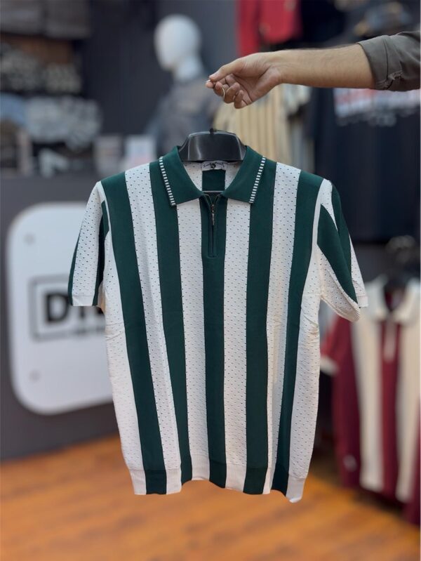 Old Money Knitted  Premium Green & White Polo - XL